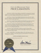 Proclamation remise par la ville de Mountain View